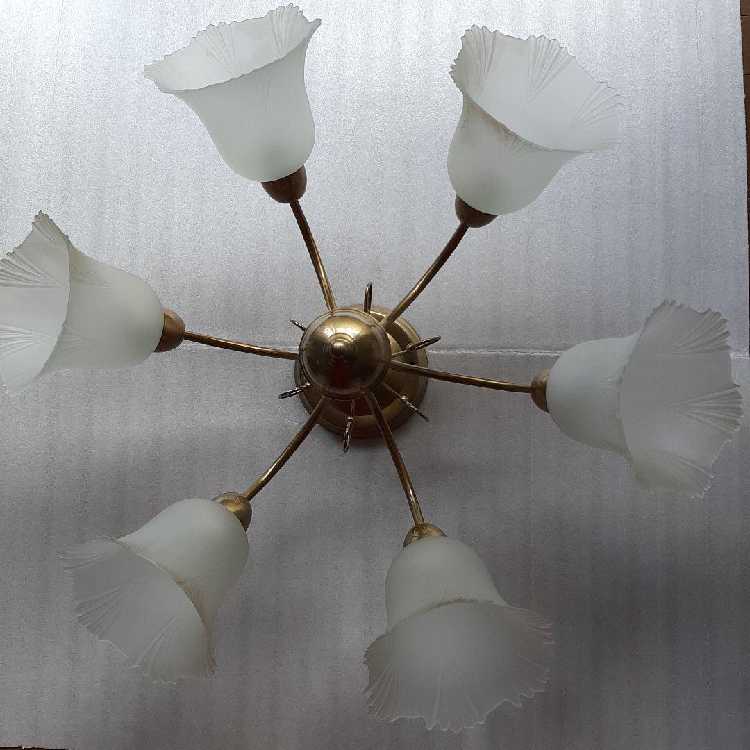 ゴールド 6灯 シャンデリア フロストガラス