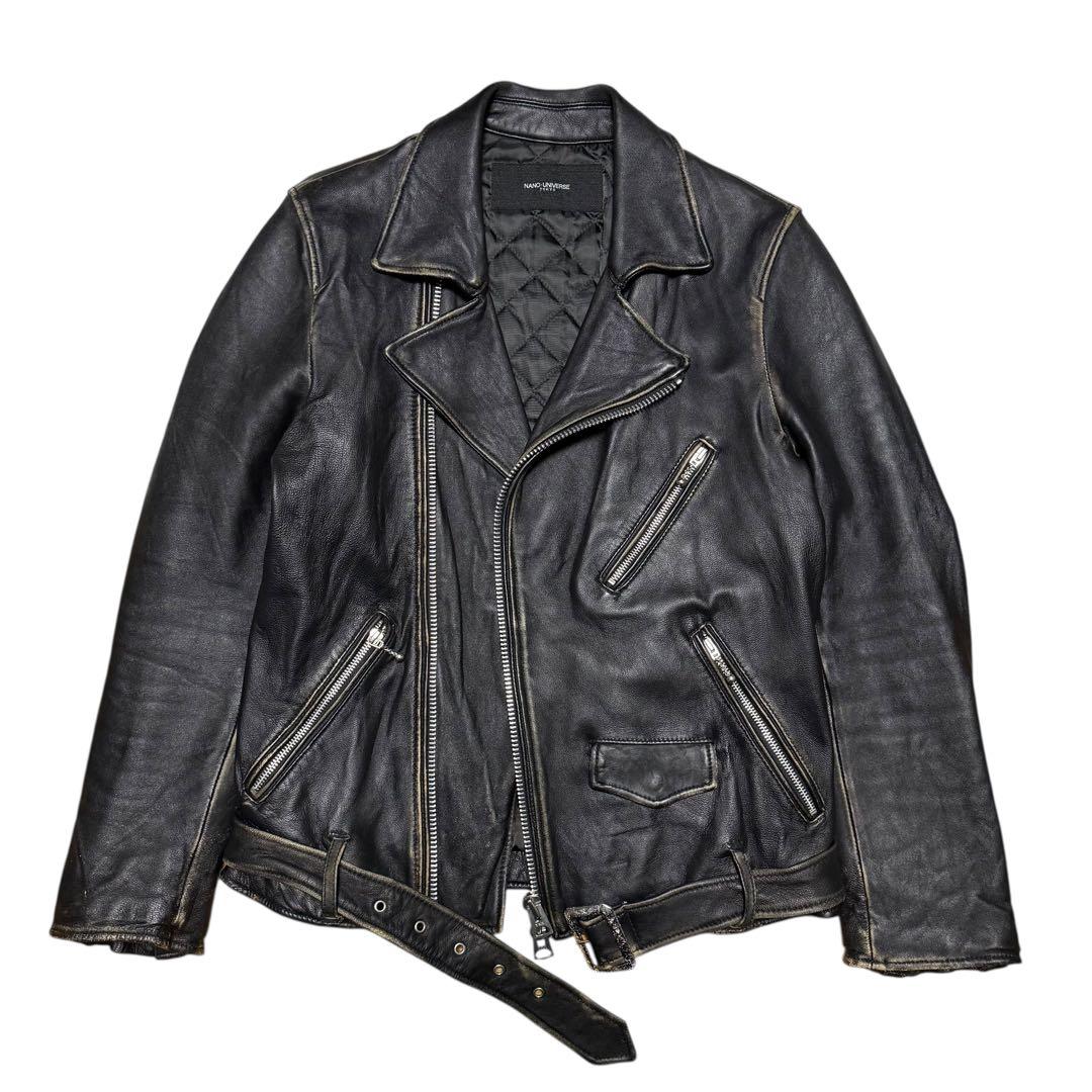NANO universe ヴィンテージ加工 ライダースジャケット シープレザー