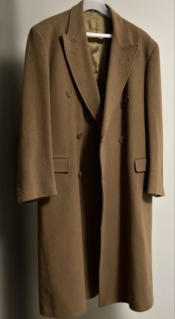 ブラウン ダブルブレスト ロングコート　ウールカシミア　イタリア製　キャメル