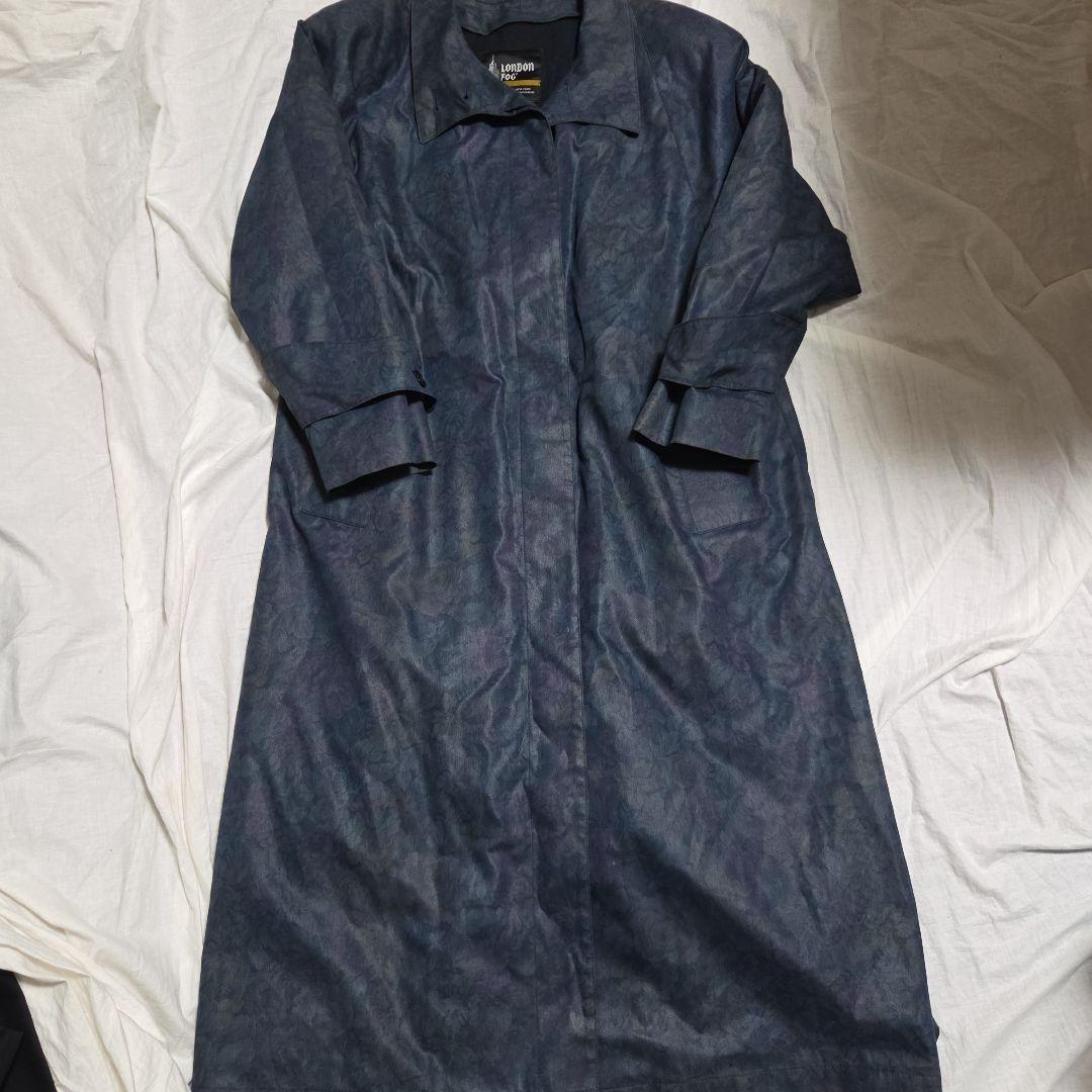 ​美品！ロンドンフォグ 紺×紫花柄Aラインロングコート ライナー付 米国製