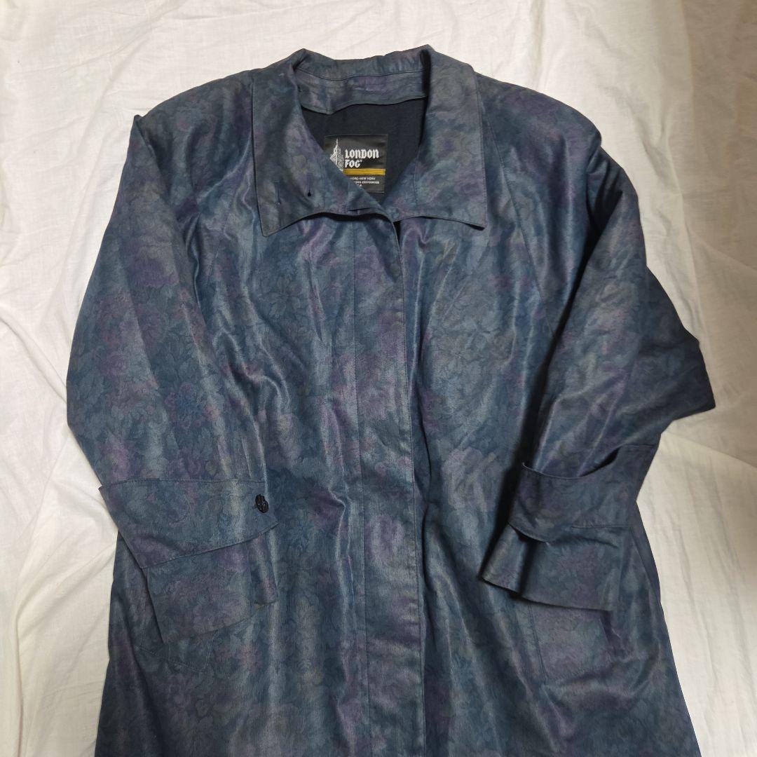 ​美品！ロンドンフォグ 紺×紫花柄Aラインロングコート ライナー付 米国製