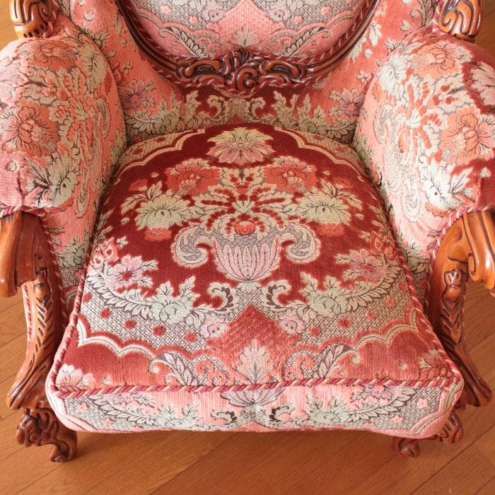 イタリア製 シングルソファ 金華山織 猫脚 アンティーク風 222-1004