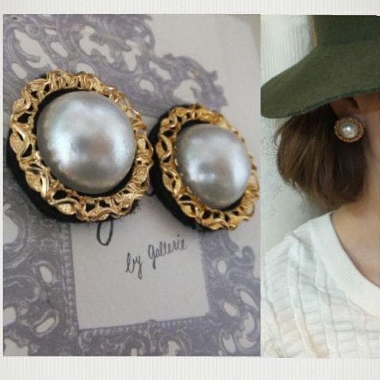 285＊プチプラ BIGパール ゴールドチェーン フェルト ブラック 大人女子