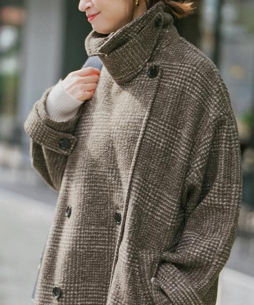 美品　Spick & Span Wスライバーチェックハーフコート　36