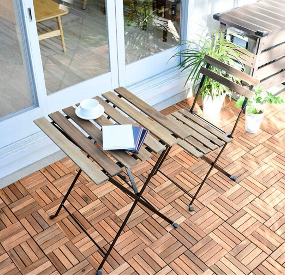 山善 ガーデンテーブル3点セット 折りたたみ バルコニー カフェ アカシア天然木