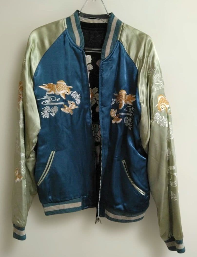 スカジャン　金魚　蝶々　菊　和柄和風　花旅楽団　M　リバーシブル