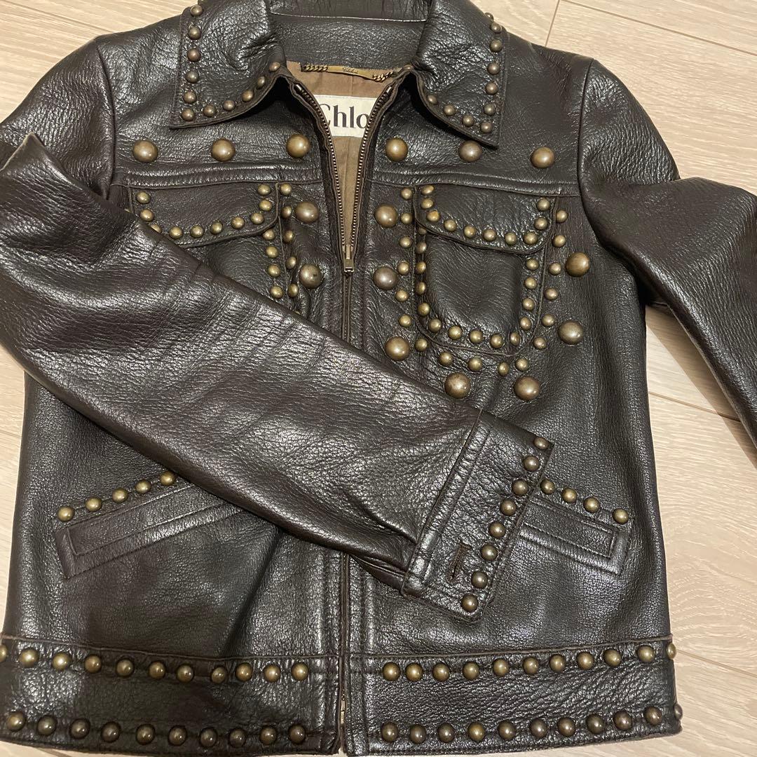美品❣️Chloé スタッズ付きブラウンレザージャケット