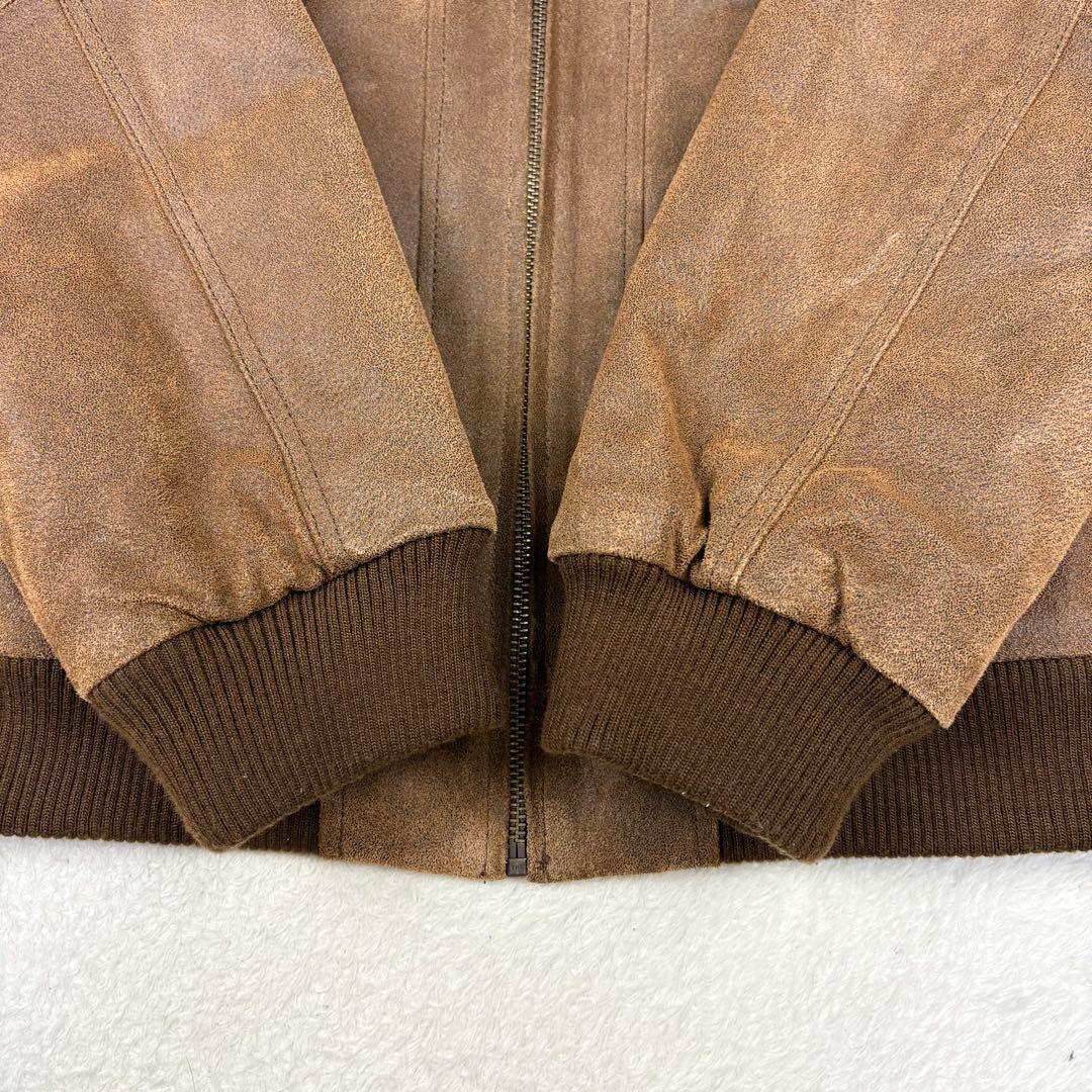 FLAVOR フード付 レザー ボマージャケット ライダースジャケット 茶色XL