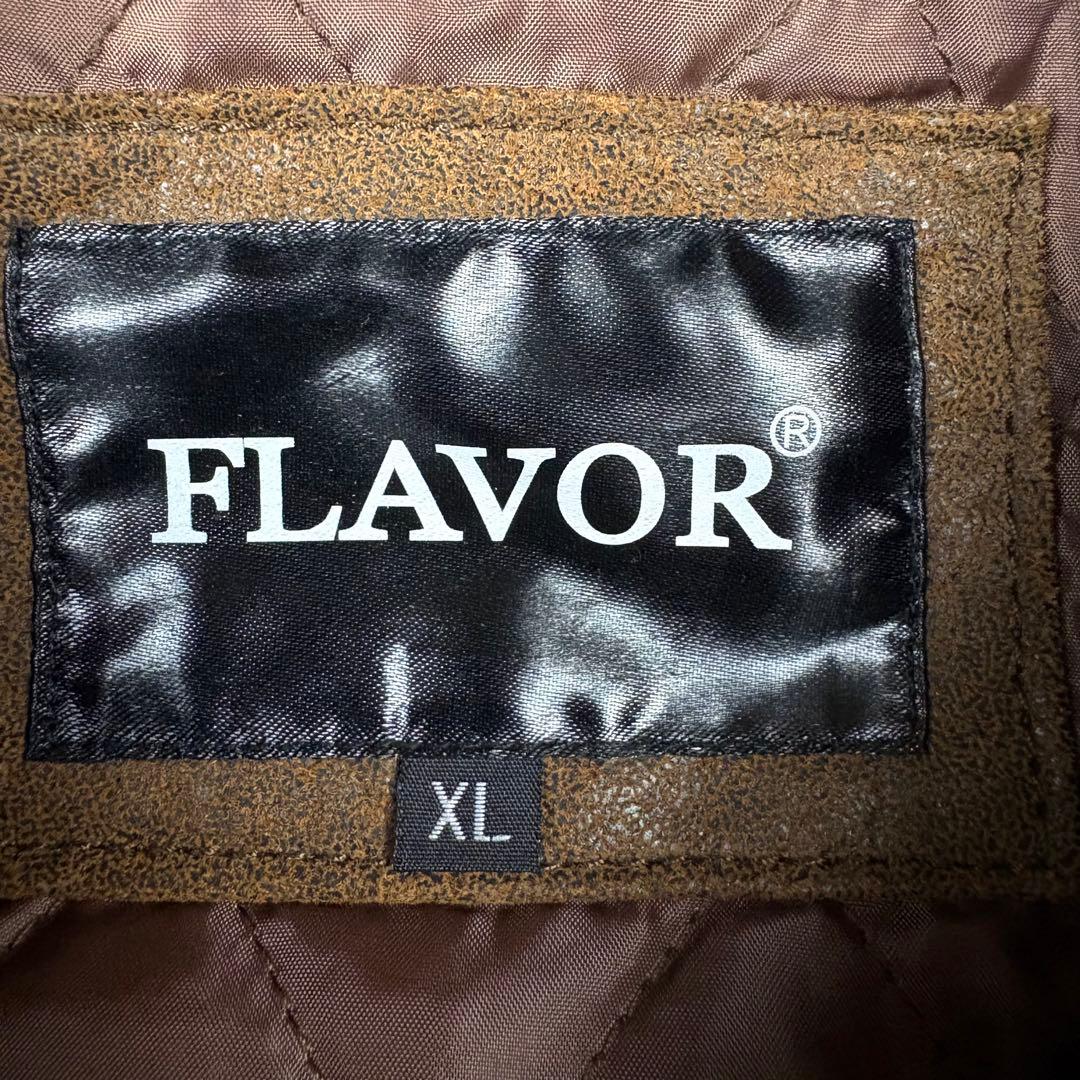 FLAVOR フード付 レザー ボマージャケット ライダースジャケット 茶色XL