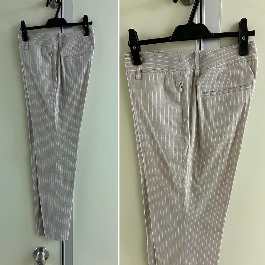 【theory luxe】グレージュ リネン ストライプ ダブル スーツ