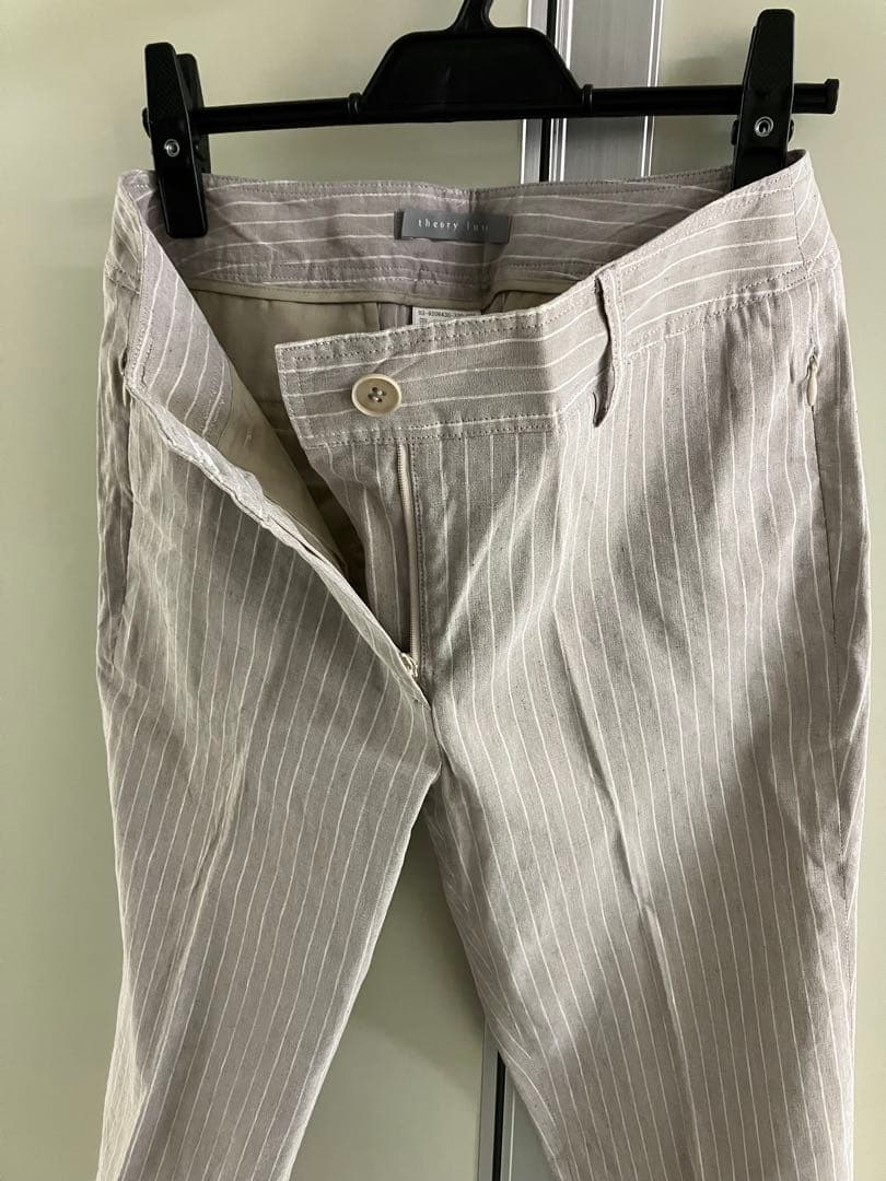 【theory luxe】グレージュ リネン ストライプ ダブル スーツ