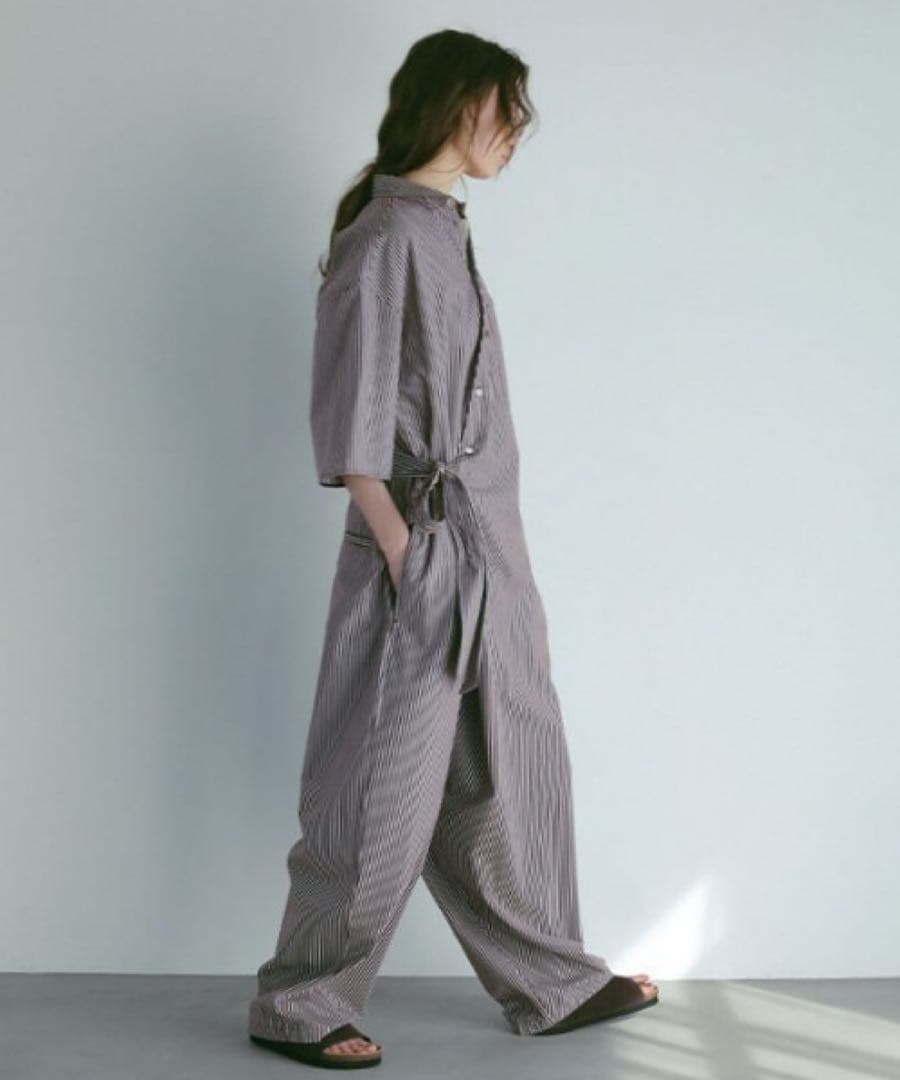 [新品タグ付き]ETRE TOKYO★ ハーフスリーブストライプオールインワン