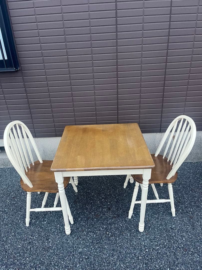 不二貿易　木製ダイニングチェア　2脚　アンティーク　カントリー　ウィンザーチェア