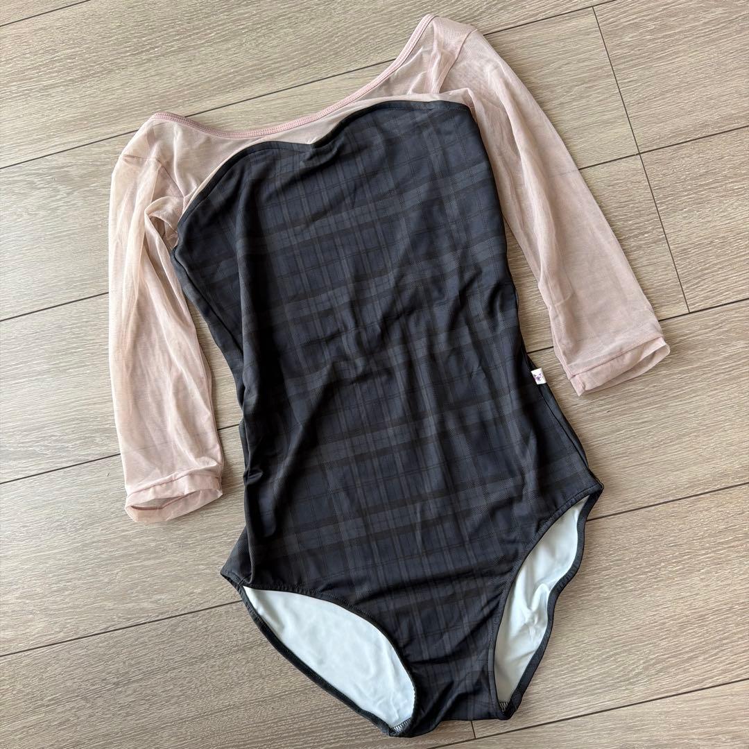 unoa ウノア　七分袖レオタード　チェック　グリーン、ネイビー系