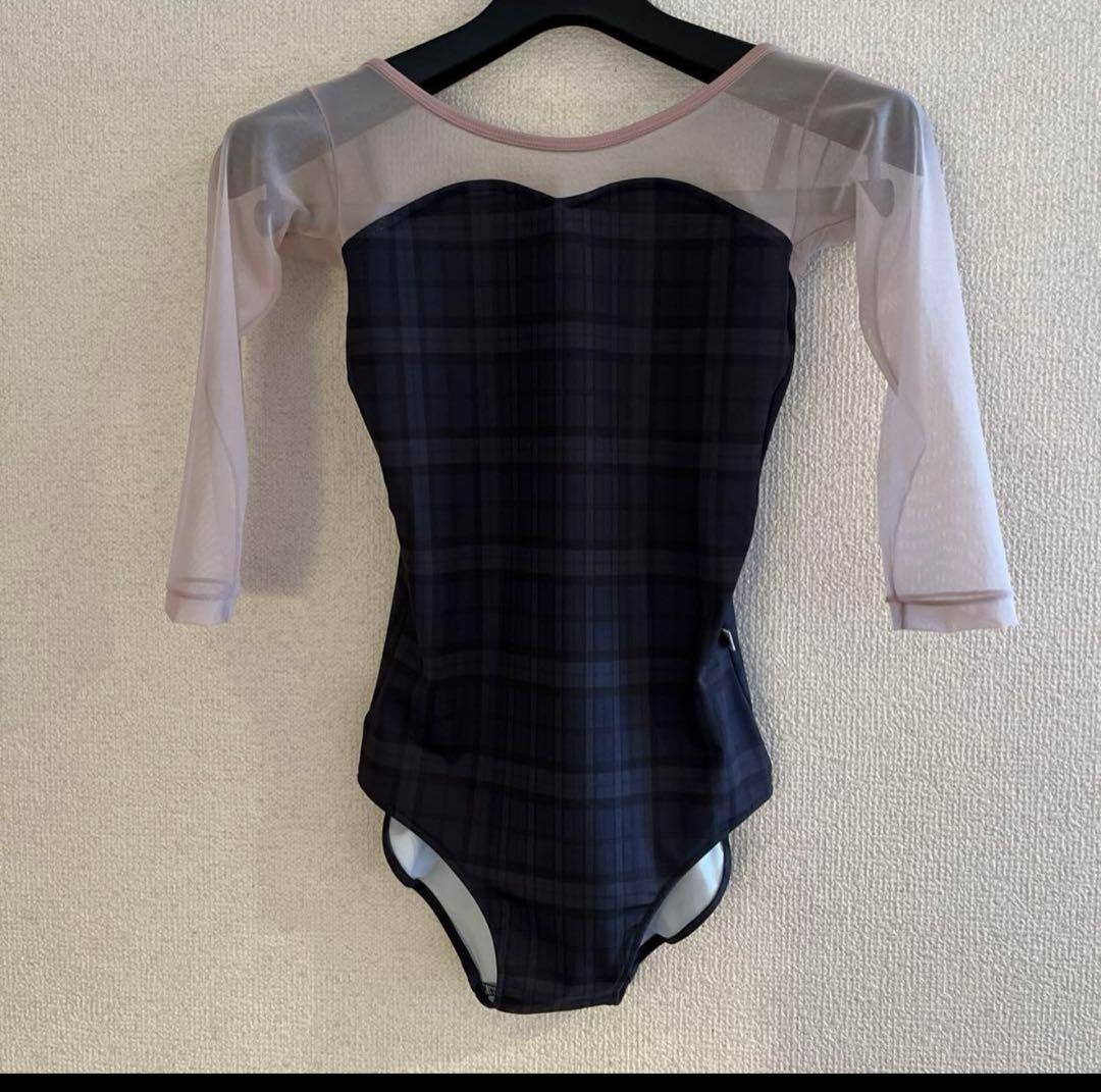 unoa ウノア　七分袖レオタード　チェック　グリーン、ネイビー系