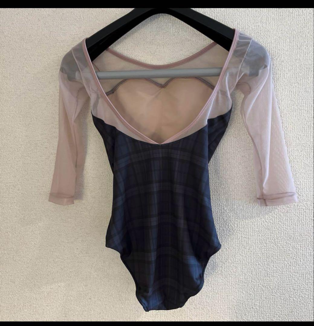 unoa ウノア　七分袖レオタード　チェック　グリーン、ネイビー系
