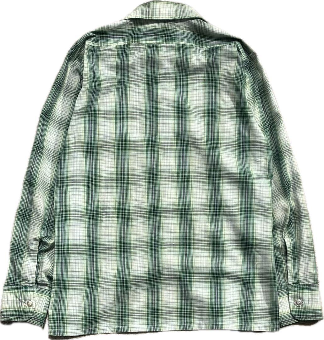 60~70's オンブレチェック オープンカラーシャツ ヴィンテージ
