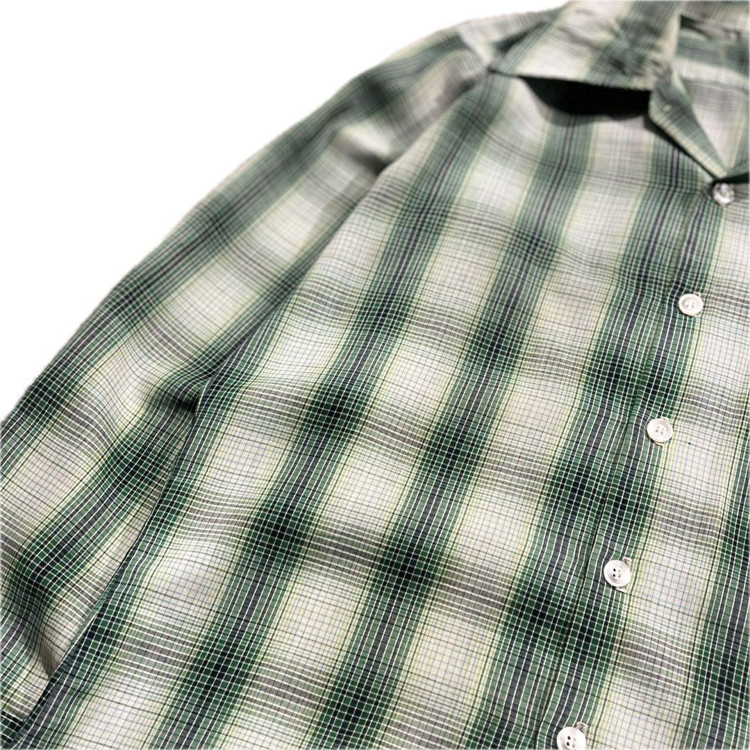 60~70's オンブレチェック オープンカラーシャツ ヴィンテージ