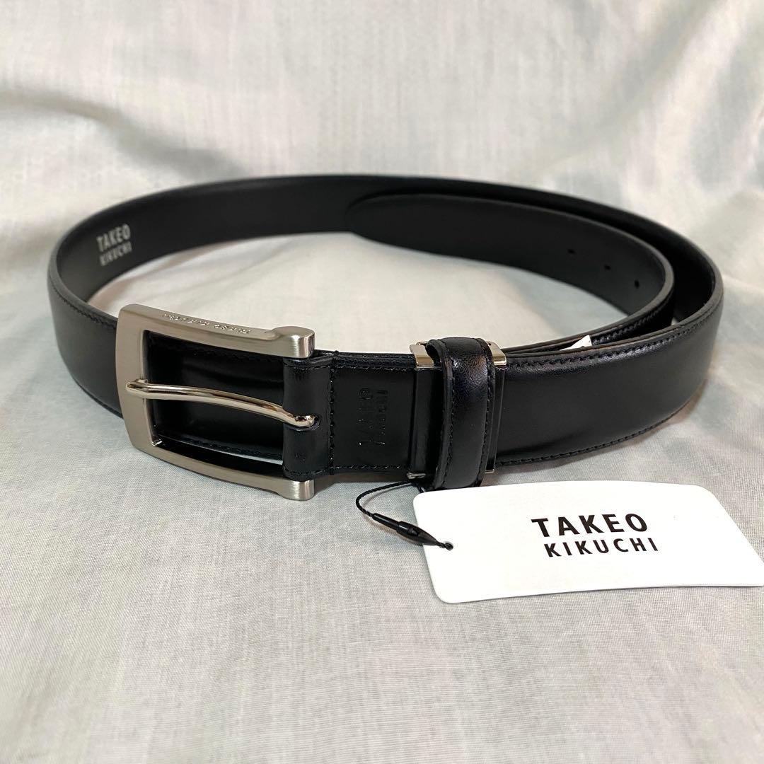 新品 本物 正規品 タケオキクチ メンズ 本革 レザー ベルト ロゴ 日本製 黒