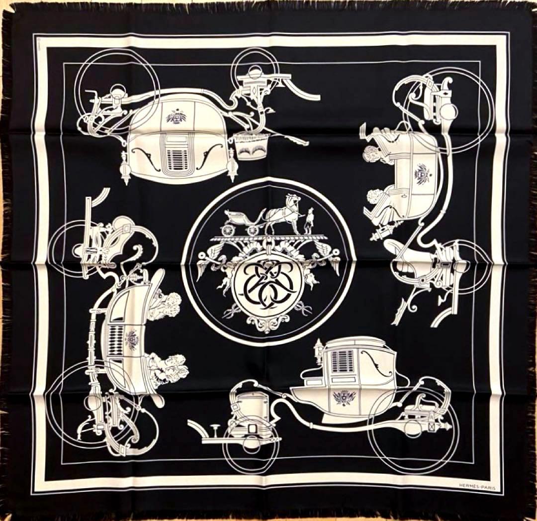 大人気 極美品 エルメス シルクスカーフ カレH80 フリンジ エクスリブリス