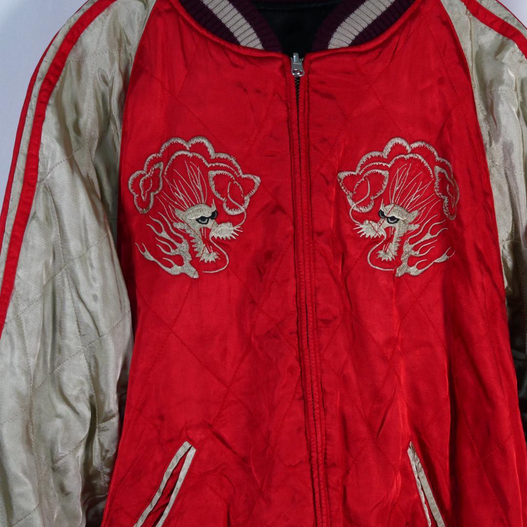 PINBALL スカジャン　リバーシブル　戦闘機　竜　富士山　ブラック　サテン