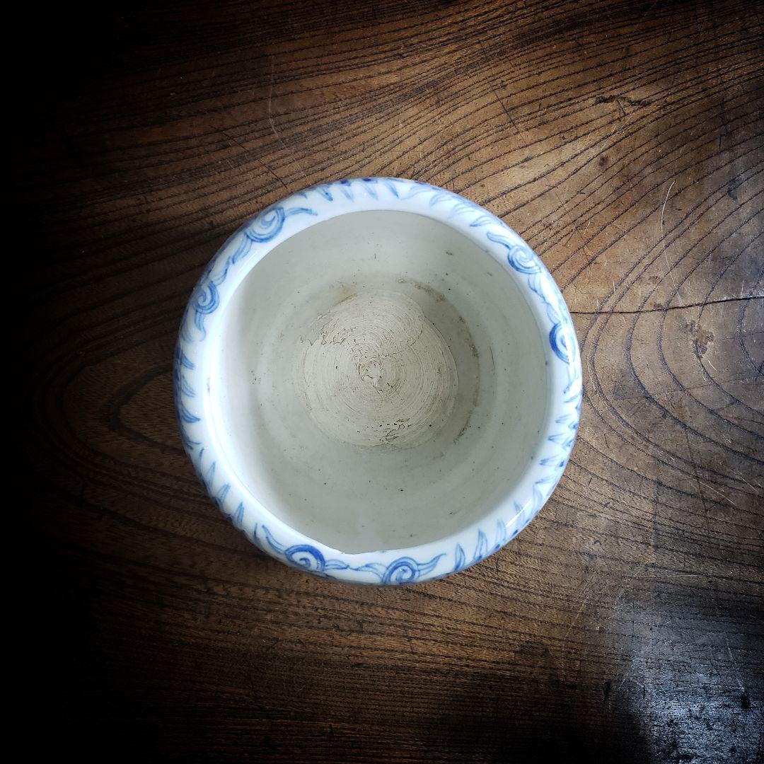 手火鉢　手炙り　火鉢　水鉢　植木鉢カバー　染付　線画　線描　古伊万里