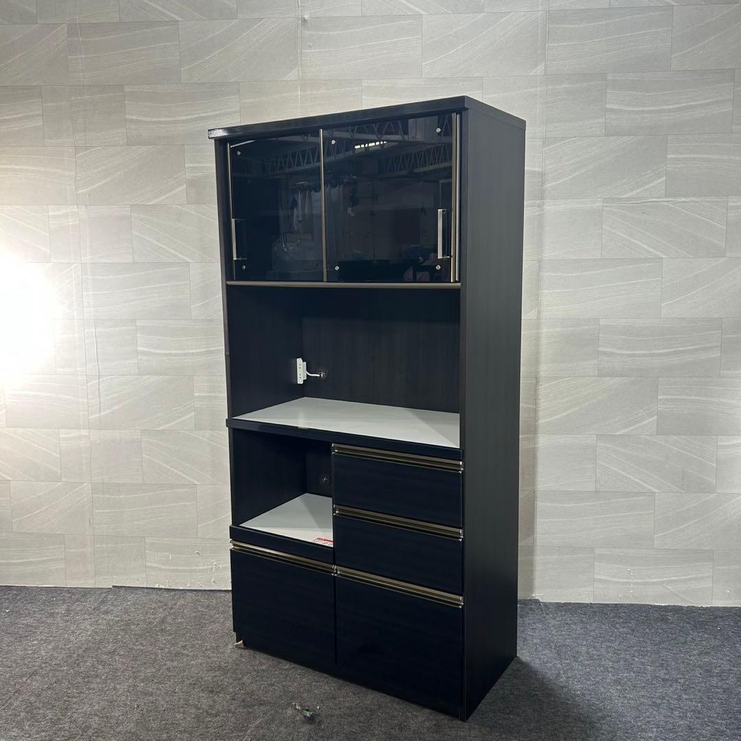 食器棚 キッチンボード 幅92cm ダラス オープンボード ブラック d3868