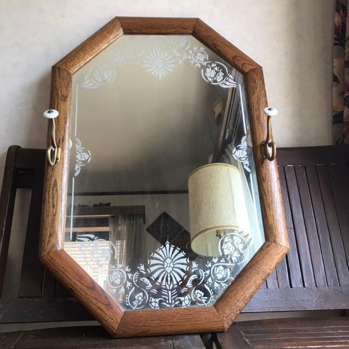 貴重特大★アメリカアンティーク　フック付き壁掛けミラー鏡　USAヴィンテージ家具