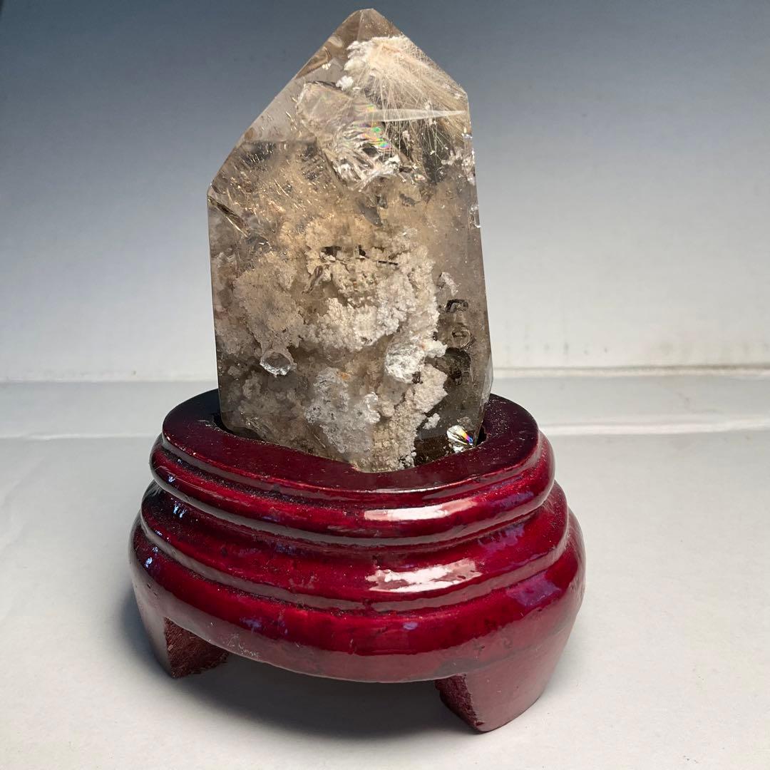 ブラジル産　天然ガーデンルチル　プラチナルチル入り　木台付き