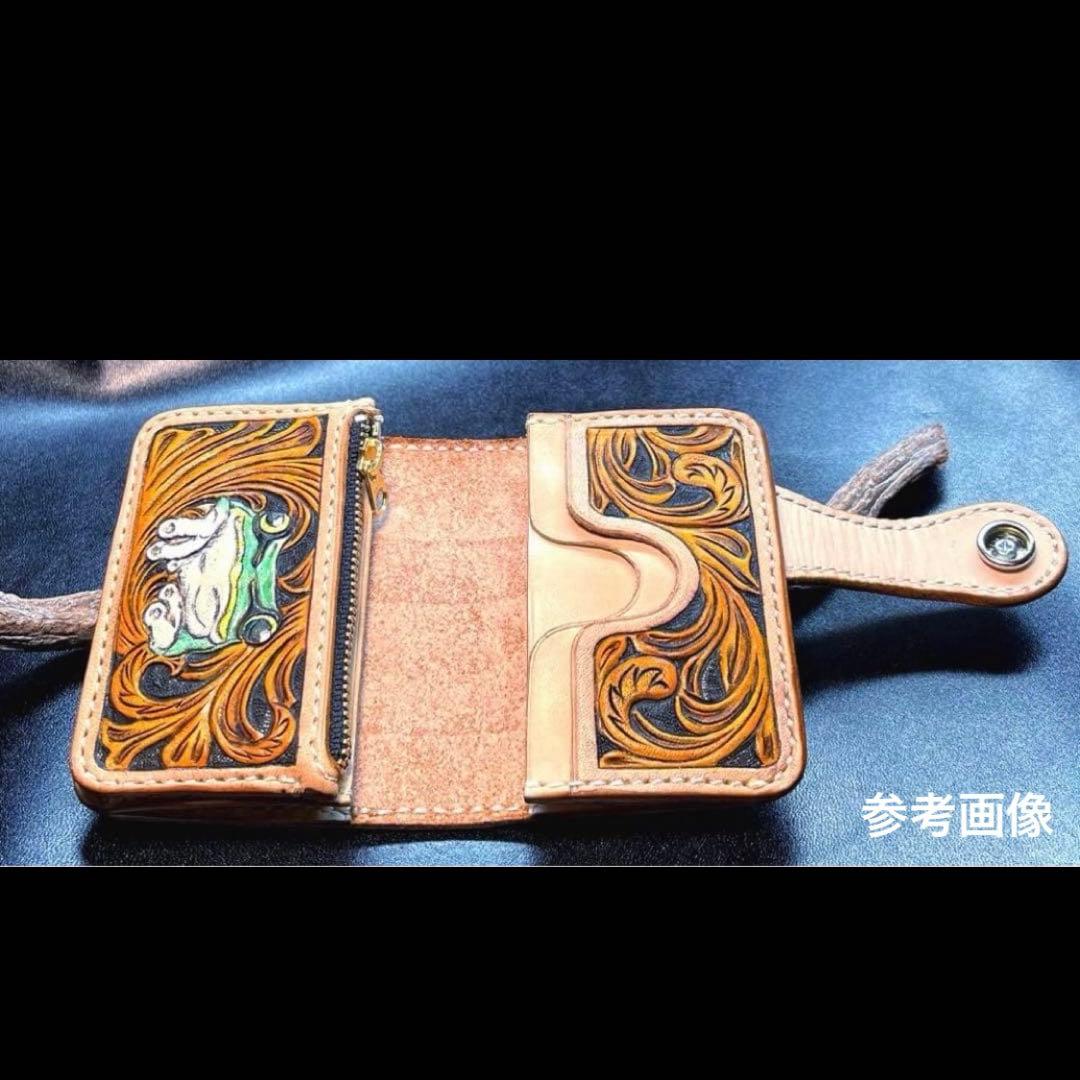 ままたん様オーダー　レザーカービング ミニウォレットワイド/カエル