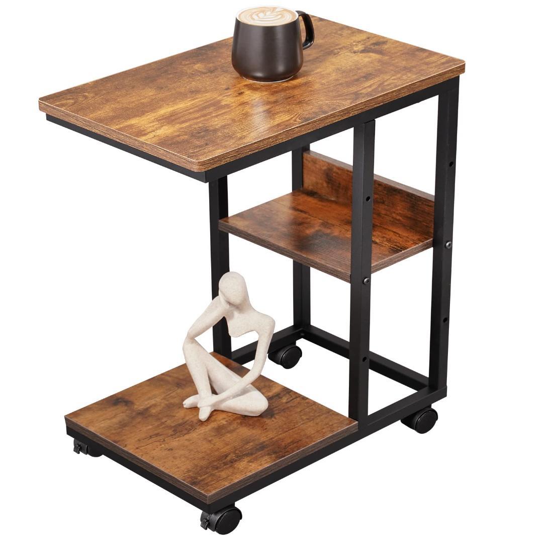 移動も楽々 キャスター付き アンティーク サイドテーブル コの字
