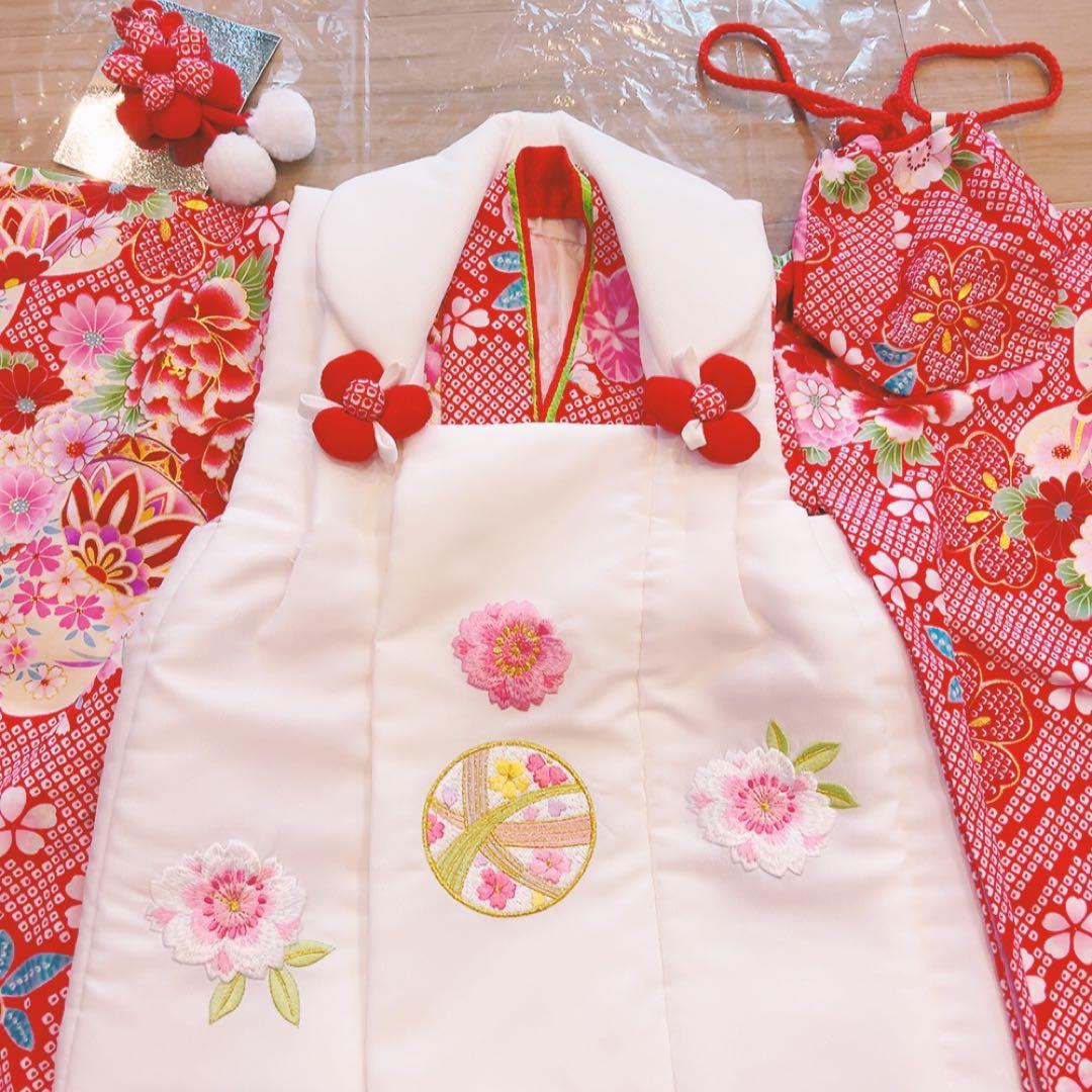 【フルセット】七五三 着物セット 花柄　女の子　3歳赤地 花柄 7点セット七五三