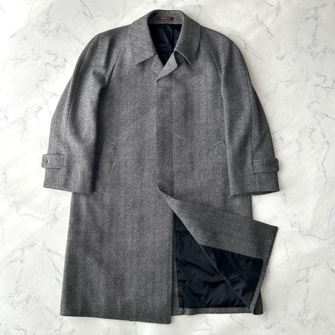 美品✨　 カシミヤ混✨　ジバンシー　ステンカラーコート　ヘリンボーン　ロゴボタン