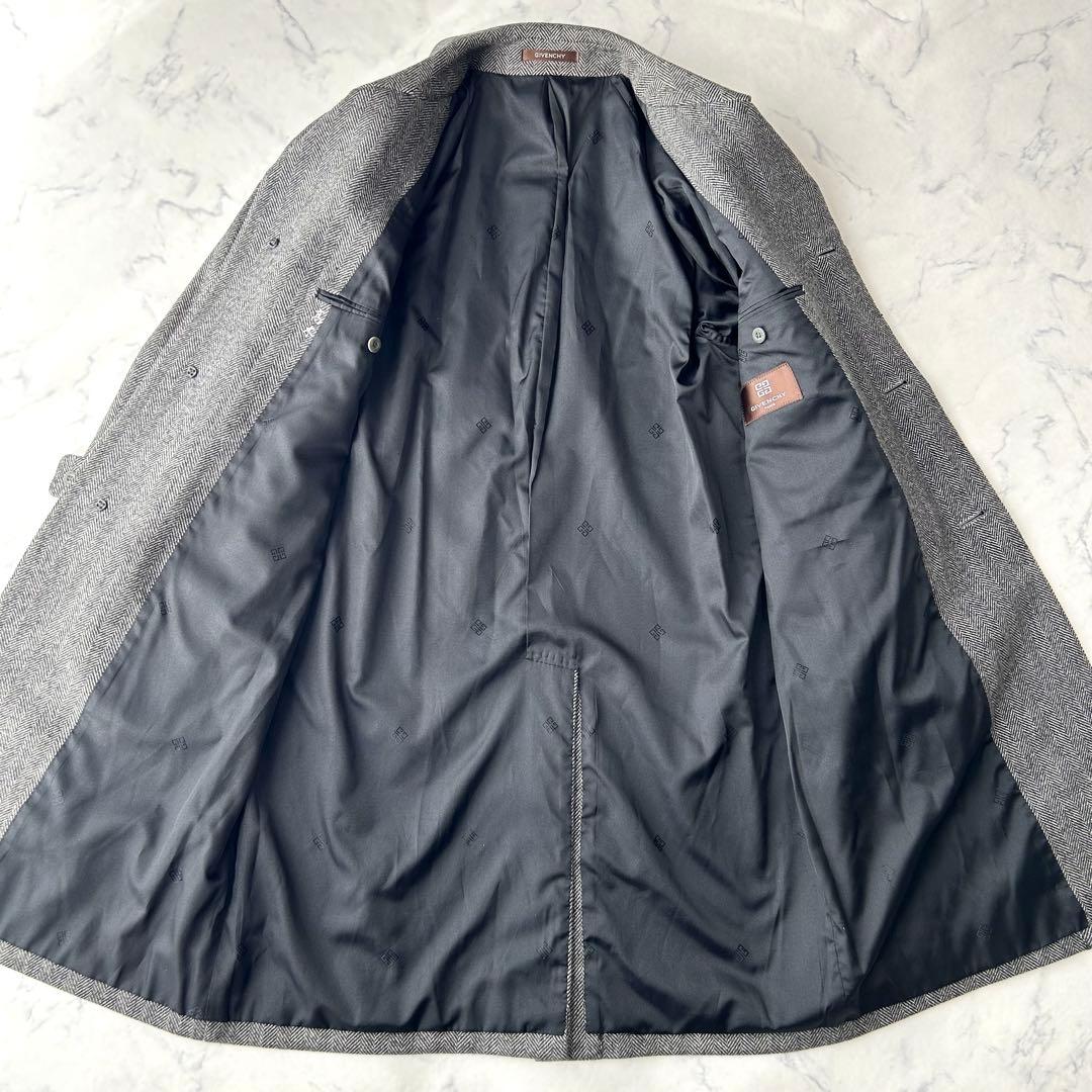 美品✨　 カシミヤ混✨　ジバンシー　ステンカラーコート　ヘリンボーン　ロゴボタン