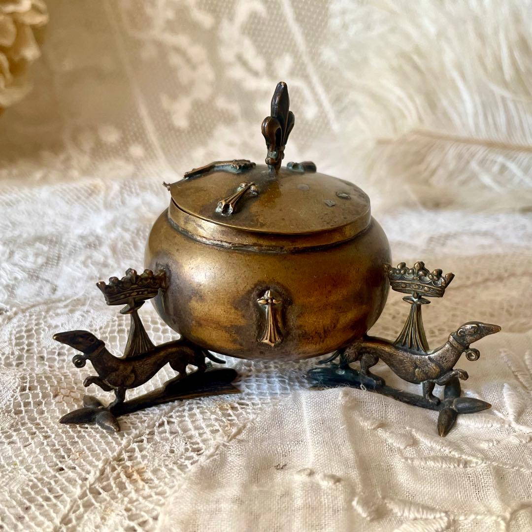 ブルターニュ エルミン紋章書斎用インクウェル インク壺 フランスアンティーク