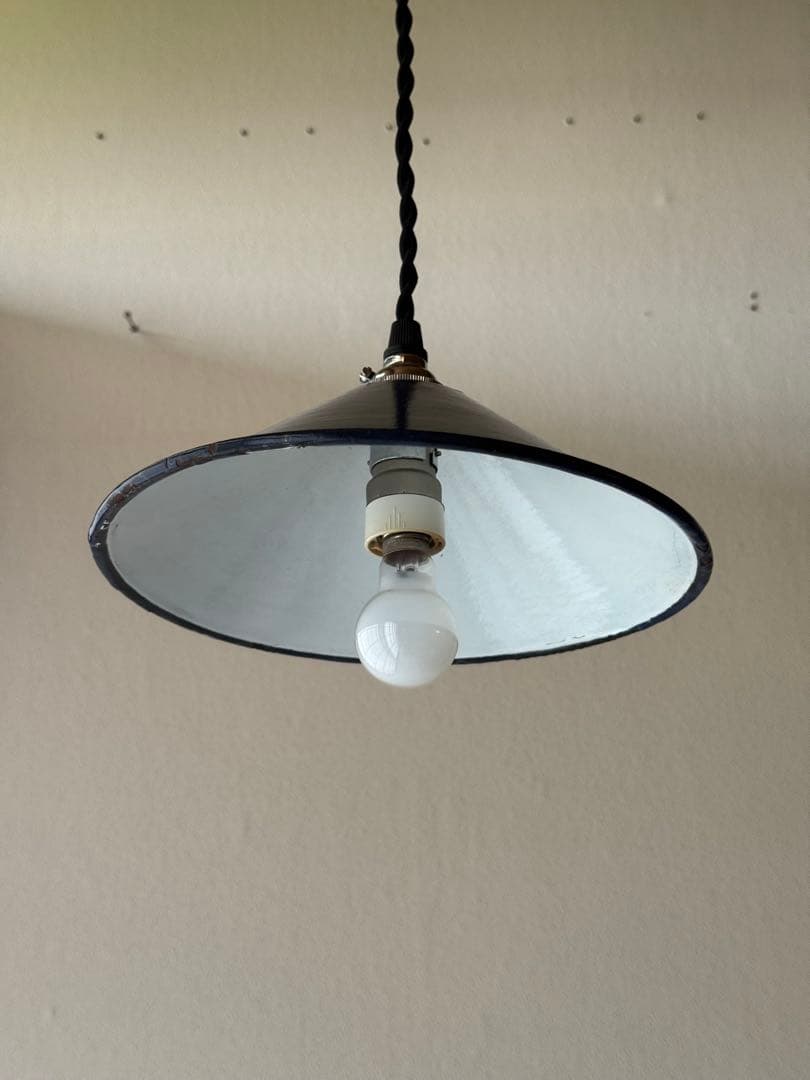 アンティーク フランス 紺色 エナメル ホーロー ペンダントライト 電球付き