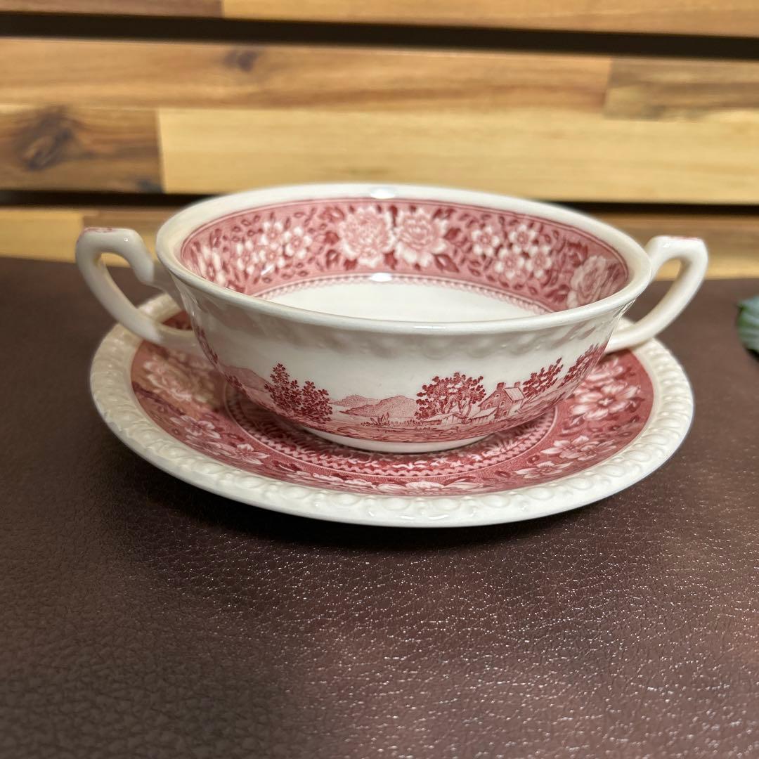 3セット　ビレロイ&ボッホ　スープカップ　ソーサー付　花　赤　Rusticana