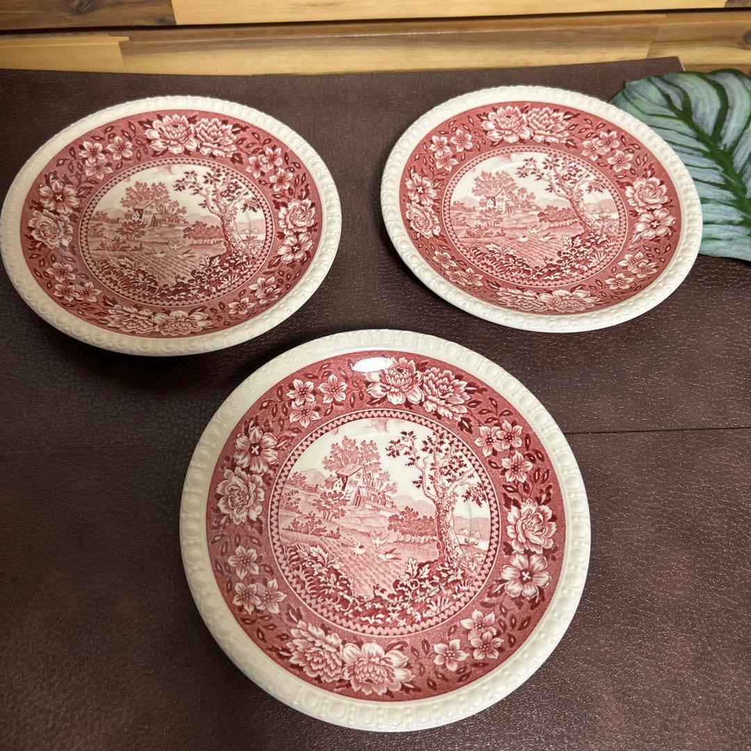 3セット　ビレロイ&ボッホ　スープカップ　ソーサー付　花　赤　Rusticana