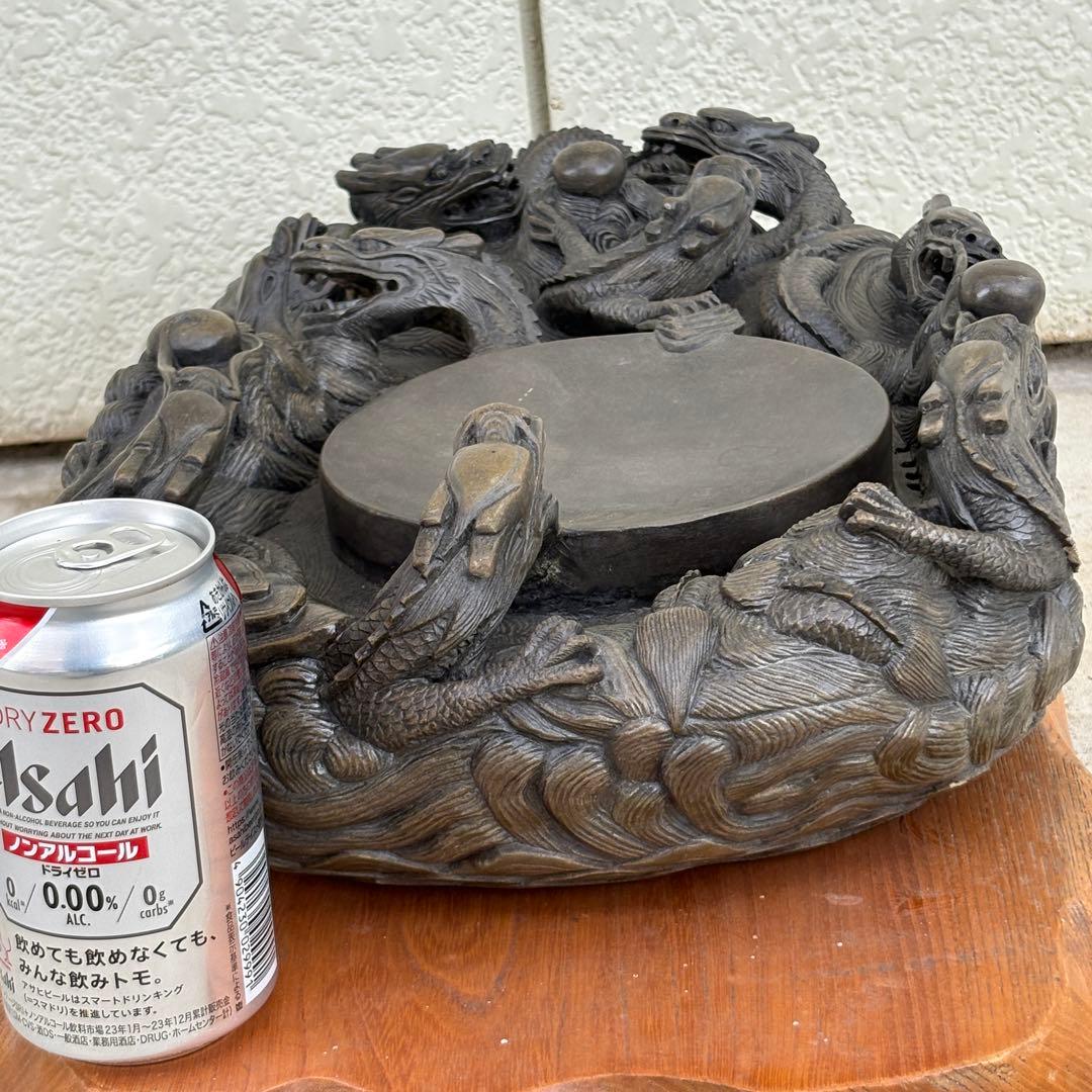 「九頭海龍彫唐硯」　書道家様コレクション　美術品　幅45㎝x29㎝高さ11.5㎝