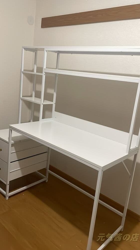 シェルフデスク 幅 140cm 引き出し付き収納ラック 木製グレー