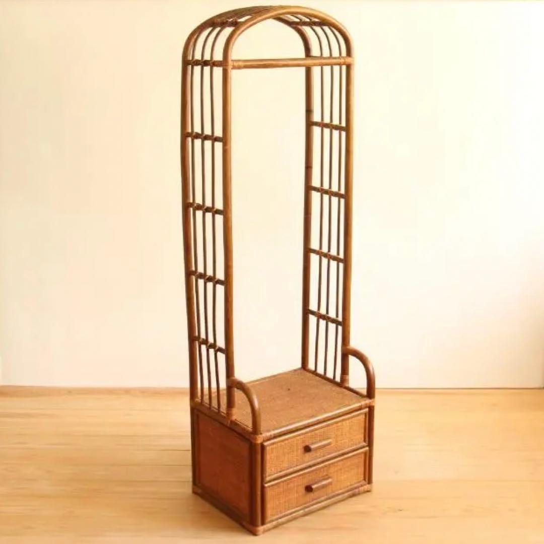 ラタン　籐　収納棚　ラック　アーチ型　ラタン家具　ビンテージ　レトロ