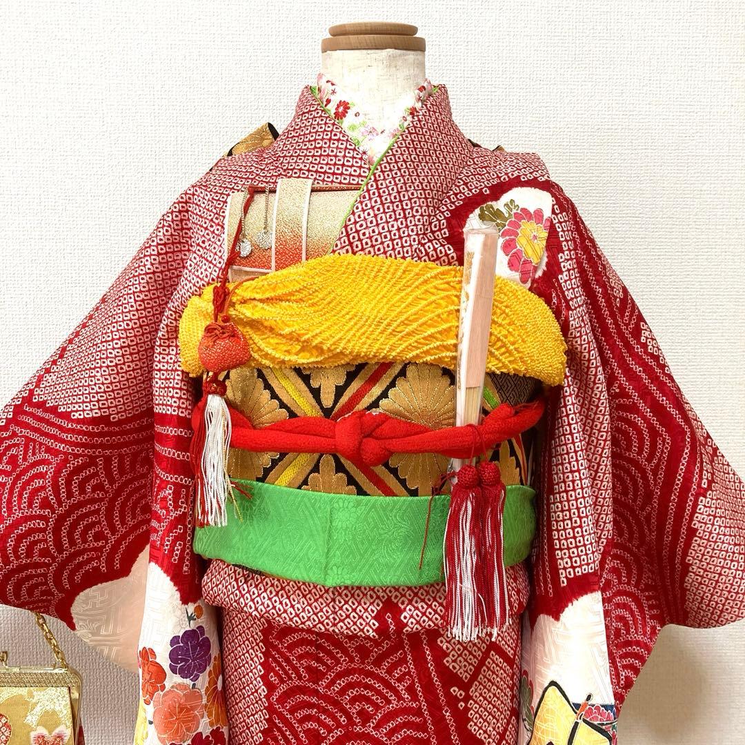 七五三　正絹　絞り　着物セット　7歳