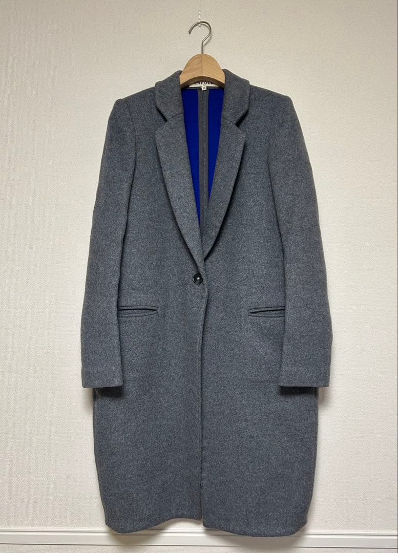 ENFOLD/エンフォルド/チェスターコート/size38/グレー×ブルー