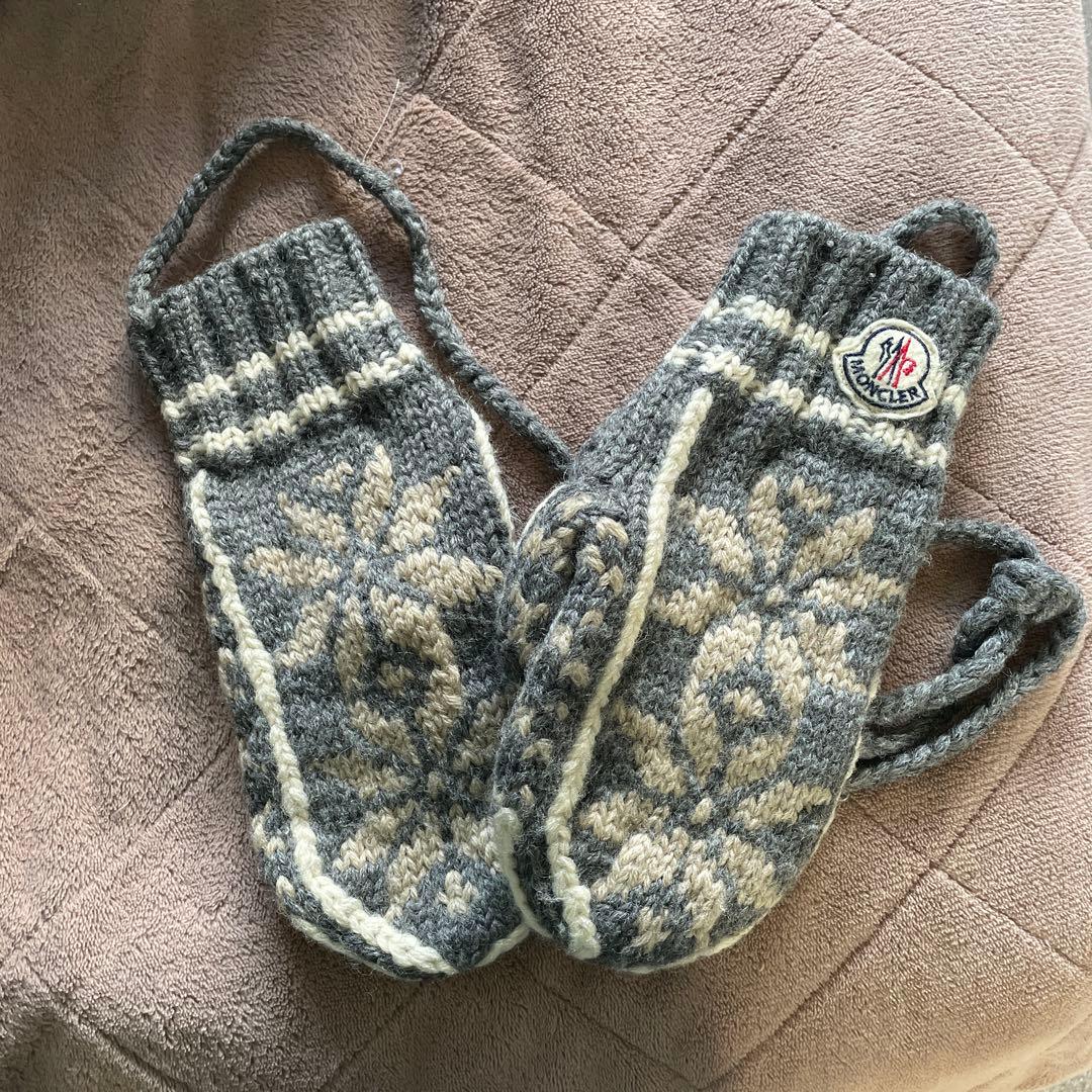 MONCLER 編み込みミトン グレー