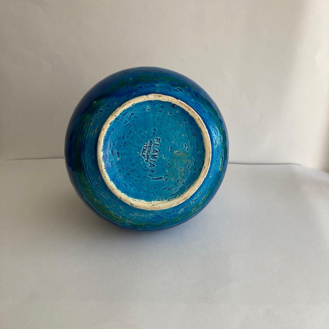 希少】FLAVIA 陶器 リミニブルー花瓶　花器　ミッドセンチュリーやシボネ好き