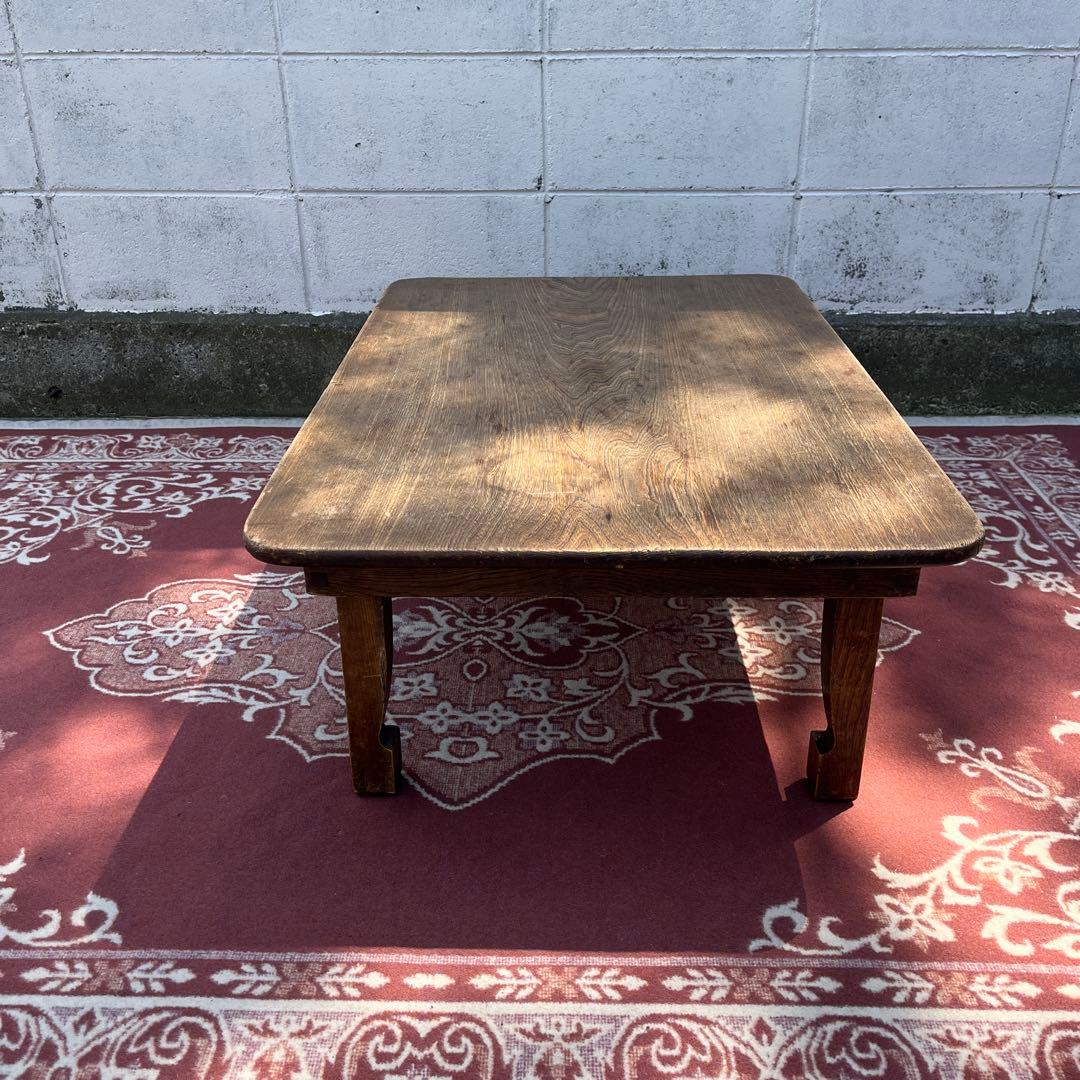 当時物アンティーク◾️木製無垢材 一枚板天板 ローテーブル 折りたたみ式ちゃぶ台