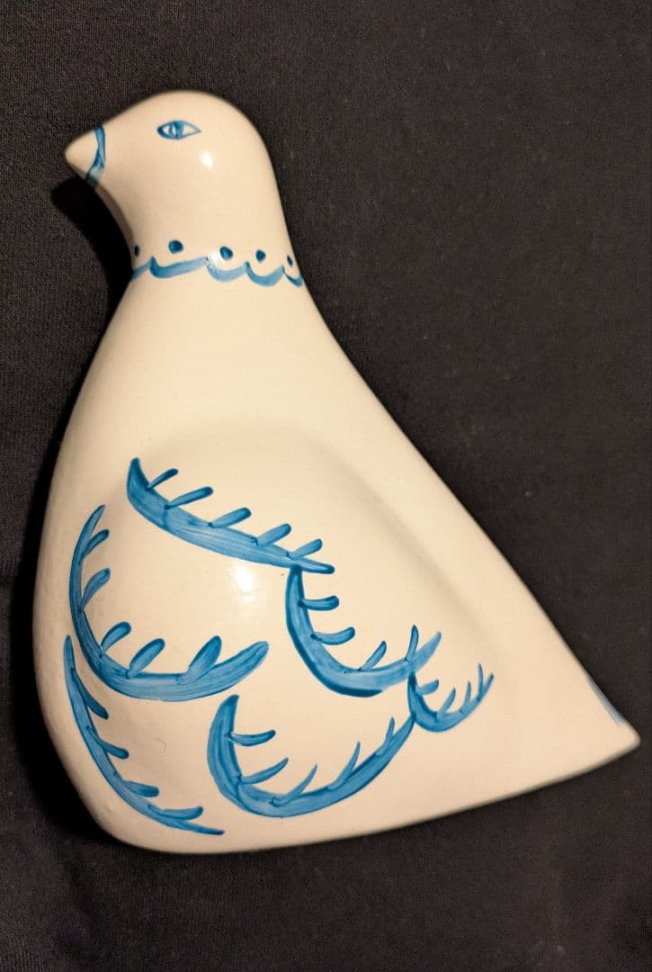 皆川明作 青い装飾の陶器製鳥の置物