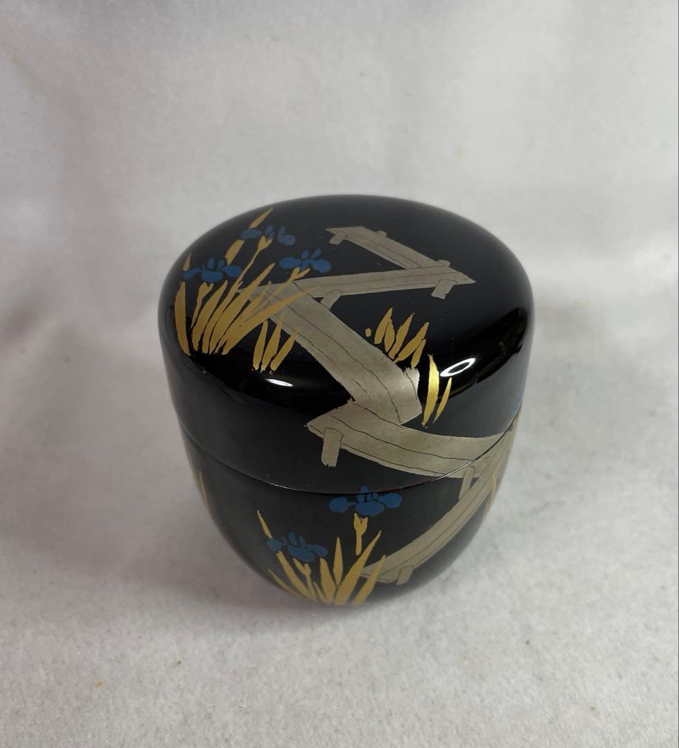 茶道具　八橋蒔絵　黒内朱中棗