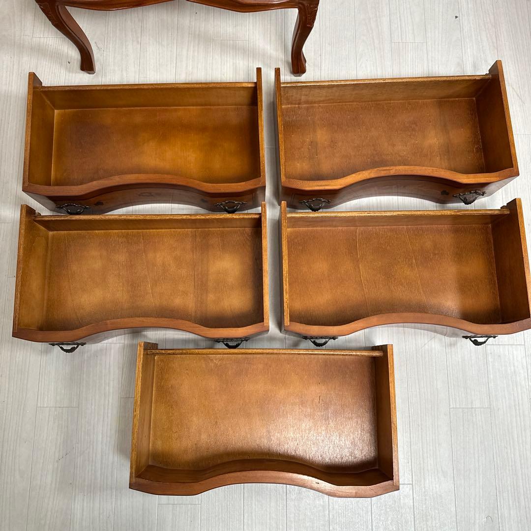 イタリア製 チェスト 5段5杯 象嵌細工 象嵌 金属取手 猫脚 i4※