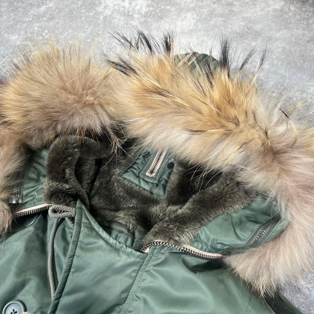 ◆AVIREX フライトジャケット　N-2B M リアルファー　オリーブ　短丈